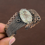 Natural Bumble Bee Jasper Handmade Copper Wire Wrap Bangle Adjustable k7n56