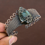 Natural Labradorite Gemstone Handmade Copper Wire Wrap Bangle Adjustable v3a87