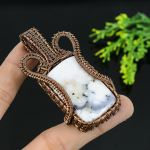 Natural Dendrite Opal Gemstone Handmade Copper Wire Wrap Pendant 2.75 p5y43