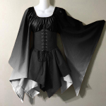 Halloweeni keskaegne rollim&auml;ngu kost&uuml;&uuml;m gooti retro-metspuust p&auml;kapikk fantaasia v&ouml;&ouml;kohaga pingul korsett ja sakilise seeliku gradientseelik 2XL must