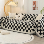 &Scaron;enill must ja valge malelaud ruuduline diivanipadi diivani kate Four Seasons universaalne lihtne must padi seljatoe r&auml;tiku katteriie 180*150cm