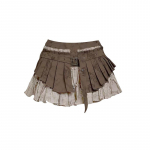 Naiste Patchwork A-l&otilde;ikeline plisseeritud seelik Vintage Y2k Wasteland stiilis miniseelik Harajuku Korea seelik 2000ndate &scaron;ikk riided 2024 suvi L pruun