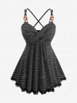 Rosegal Plus Size Triibuline Twist pitsliistud Ristristi rihmaga seljata kett Cami Top L must