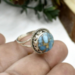 Sinine vasest t&uuml;rkiissinine v&auml;&auml;riskivist s&otilde;rmus, 925 Sterling h&otilde;bedane s&otilde;rmus, Boho s&otilde;rmus, k&auml;sitsi valmistatud s&otilde;rmus, disains&otilde;rmus, naiste s&otilde;rmus 6