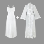 2 tk suvev&otilde;rk l&auml;bipaistev seksikas naiste pits pikkade varrukatega hommikumantli &ouml;&ouml;s&auml;rgi komplekt M (Robe+Camisole)*1 white
