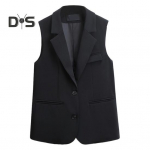 Naiste vest varrukateta topeltn&ouml;&ouml;pidega Western Slim Fit kardigan &uuml;likonnamantel Puhta v&auml;rvi s&uuml;gav V kaelus Ametlik &auml;ristiilis naiste vest M must