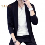 S&uuml;gistalv Meeste kampsun mantel kootud keskmise pikkusega pikkade varrukatega kudumid &uuml;hev&auml;rvilised Slim Fit avatud &otilde;mblusega soe igap&auml;evane kandmine t&ouml;&ouml; tutvumisjope M must