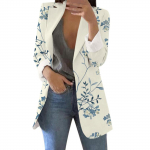 Naiste mood vabaajaline tr&uuml;kitud &uuml;likond, pikkade varrukatega avar ja mugav kardiganmantel L beež