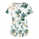 Naiste moodsad V-kaelusega l&uuml;hikeste varrukatega t&ouml;&ouml;r&otilde;ivad, taskutega, tr&uuml;kitud topid S must