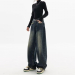 Harajuku Y2K Baggy Teksad Naiste T&auml;navar&otilde;ivad Retromood S&uuml;gisene k&otilde;rge v&ouml;&ouml;kohaga p&uuml;ksid lahtised laiad teksap&uuml;ksid naisterahvad XXXXXL sinine