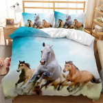 Hobuste tekikotikomplekt Grupp pruune jooksevaid hobuseid Voodipesukomplekt 3D Loom Metsik Hobune Queen King Size Pol&uuml;ester Tekikott 200x230cm 3pcs