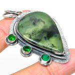 Natural Nephrite, Diopside Gemstone 925 Sterling Silver Pendant 2.40 y9n85