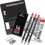 [14tk/komplekt] 6H-12B puidust pliiatsite komplekt Professionaalsed joonistuspliiatsid koolile must
