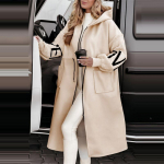 Naiste moe s&uuml;gistalvine kapuutsiga mantel lahtise taskuga pika pikkusega Patchwork Trench Jacket XL aprikoosi