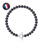 Bracelet - PERLINEA - V&eacute;ritable Perle de Culture d'Eau Douce 6-7 mm - Argent 925 - Fermoir Baton - Noir