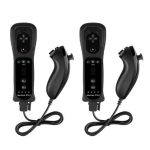2X Noir Telecommande manette avec Motion Plus + Nunchuck pour Nintendo Wii