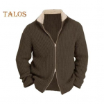 Meeste silmkoeline kampsun statiivi krae t&otilde;mblukk, &uuml;hev&auml;rviline Cardiagn kudum pikkade varrukatega paks kampsun jakk vabaaja &auml;rir&otilde;ivaste jaoks L tumepruun v&auml;rv