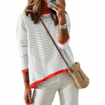 S&uuml;gisene pikkade varrukatega vabaaja kaelusega triibuline v&auml;rviblokeeriv &otilde;lavarrukas sviiter S hall v&auml;rv