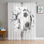 Jalgpall Sport Jalgpall L&auml;bipaistvad kardinad elutoa kaunistamiseks Aknakardinad k&ouml;&ouml;gi jaoks T&uuml;ll Voile Organza kardinad W135 x H160cm x1&Grommet Top