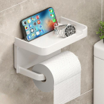 1 tk puurivaba liimitav seinale kinnitatav tualettpaberihoidik koos riiuliga double-deck valge