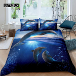 3D Dolphin In Blue Sea Queen King Size voodipesukomplektid Loomade &Uuml;hekordne tekikott Lastele T&auml;iskasvanute voodi Pol&uuml;esterst voodiriided EU single(135x200cm)