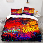 Moodne tekikottide komplekt, Teismelise stiilis pilt T&auml;navasein Graffiti Graafiline V&auml;rviline Disain Kunstiteos Tr&uuml;kk, Hip Hop Voodipesukomplekt King EU Single 135x200cm