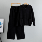 Naiste pluss suuruses kevadine uus lukuga kapuutsiga kootud kampsun ruuduline kodukost&uuml;&uuml;m kaheosaline komplekt one size