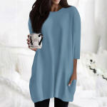 Naiste vabaaja 3/4 varrukatega s&auml;rgid Moeprinteriga tuunikatopid taskutega L sinine