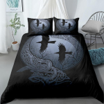 Viikingid Yggdrasil Fenrir Hunt Voodipesukomplekt King Queen Double Full Twin &Uuml;he Inimese Suurus M&uuml;toloogia S&uuml;mbolid Ruunid Voodipesu Komplekt 140x200cm
