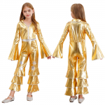 T&uuml;drukute 1970. aastate diskokarnevalipeokost&uuml;&uuml;m, uhke dress-up, jazzi ladina tantsuga body, t&otilde;mblukuga jazziga alaosa 5-6 Years kuld