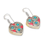Tibetan Turquoise, Coral Handmade 925 Sterling Silver Jewelry Earring 1.50 r3s54