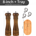 Puidust Soola ja Pipra Veski Komplekt Veskite Alusega Meresoola ja Pipraterade jaoks (5,8,10 tolli) Tugev reguleeritav veski