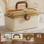 Suure mahutavusega ravimikarp, kosmeetiline kodune hoiukarp, mitmekihiline k&auml;epidemega ehete, k&uuml;&uuml;nelaki ja meigikarbi t&ouml;&ouml;riist