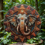 India elevanditeemaline p&auml;rgdekoratsioon, &uuml;mmargune puidust dekoorim&auml;rk, koju, kohvikusse, seinale, ideaalne p&uuml;hadekingitus 20x20cm 7.87x7.87in