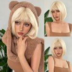 Valgeblond Bob S&uuml;nteetiline Parukas L&uuml;hike Sirge Tukkidega Loodusliku Juukse Parukas Naistele Cosplay Parukas Kuumakindel