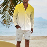 Men's Fashion Long Sleeve Printed Casual T Shirt Button Regular Fit Shirt Top L must