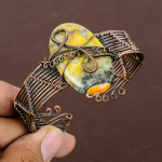 Bumble Bee Jasper Handmade Copper Wire Wrap Bangle Adjustable y2c89