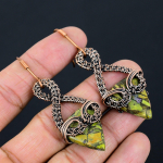 Copper Green Turquoise Handmade Copper Wire Wrap Earring 2.72 r6f53