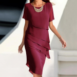 Naiste suvine &scaron;ifoonkleit &uuml;mara kaelusega l&uuml;hikeste varrukatega kihiline kleit elegantne daam vabaaja lahtised &otilde;hukesed kleidid naiselik &scaron;ikk vestidos XL veinipunane v&auml;rv