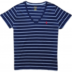 Polo Ralph Lauren Logo Tikitud Triibuline V-kaelusega L&uuml;hikeste Varrukatega T-s&auml;rk Naiste T-s&auml;rgid Tumesinine 211698035-031 XS