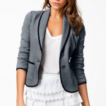 Naiste soliidne avatud esitaskud Kardigan pidulik &uuml;likond, pikkade varrukatega pluus-mantel L