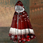 Christmas print - unisex retro vertical cape long hooded cape One Size vereoranž