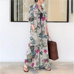 Suvine kleit, suur suurus 3XL 4XL 5XL, puuvillane linane taskuga maksikleit naistele Jumpsuit Streetwear lahtised lillelised pikad kleidid S