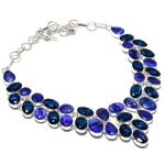 Sapphire(Simulated) Topaz Gemstone 925 Sterling Silver Necklace 18 c4j39