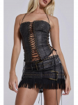 Jaded London v&auml;ljal&otilde;igetega paeltega PU nahast bustjevest - Y2K stiilis seksikas top-bandeau Medium must
