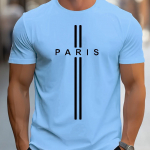 Meeste 100% puhtast puuvillast suvine avara liibumisega &uuml;lisuur Paris print vabaaja slim fit &uuml;mara kaelusega l&uuml;hikeste varrukatega T-s&auml;rgi topp 4XL