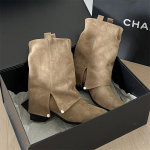 Moodsad Vintage Paksude Kontsadega Naiste L&auml;&auml;nelikud Kauboi Saapad S&uuml;giseks Daamide Elegantne Moodne P&uuml;ksis&auml;&auml;rtega Botas Zapatos De Mujer 35 khaki