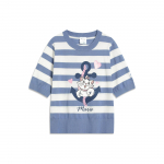 Li Ning X Disney koost&ouml;&ouml; Marie kassi seeria triibuline koomiksiprindiga &uuml;mara kaelusega kolmveerandvarrukatega T-s&auml;rk naiste topid AMBT116-3 M