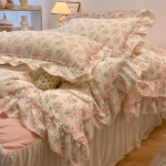 2/3 tk Korea printsessistiilis lilleliste volangidega voodipesukomplekt &Uuml;heinimese/Queen Size Pehme nahas&otilde;bralik pestud puuvillane tekikott ja padjap&uuml;&uuml;r 150x200cm 2pcs