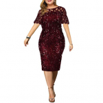 Atraktiivne pidulik kleit &uuml;mara kaelusega, &otilde;&otilde;nsaga, elegantne puusakleit s&auml;&auml;re keskele M veinipunane v&auml;rv